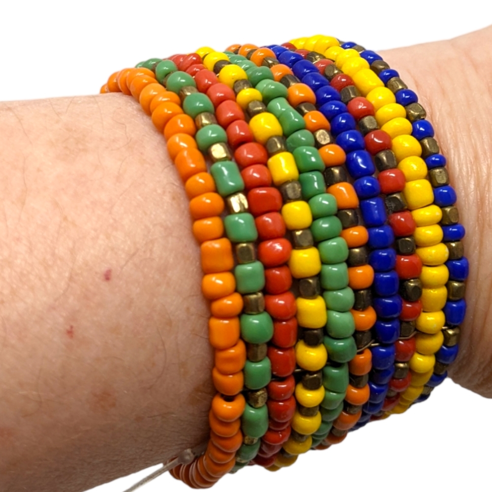 Women's Beaded Cuff Bracelet Adjustable Boho Orange Red Yellow Blue Green